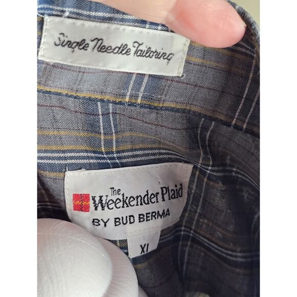 Weekender Plaid Bud Berma Vintage Blue Grey Plaid Size XL Single Stitch Tailored - Picture 2 of 5